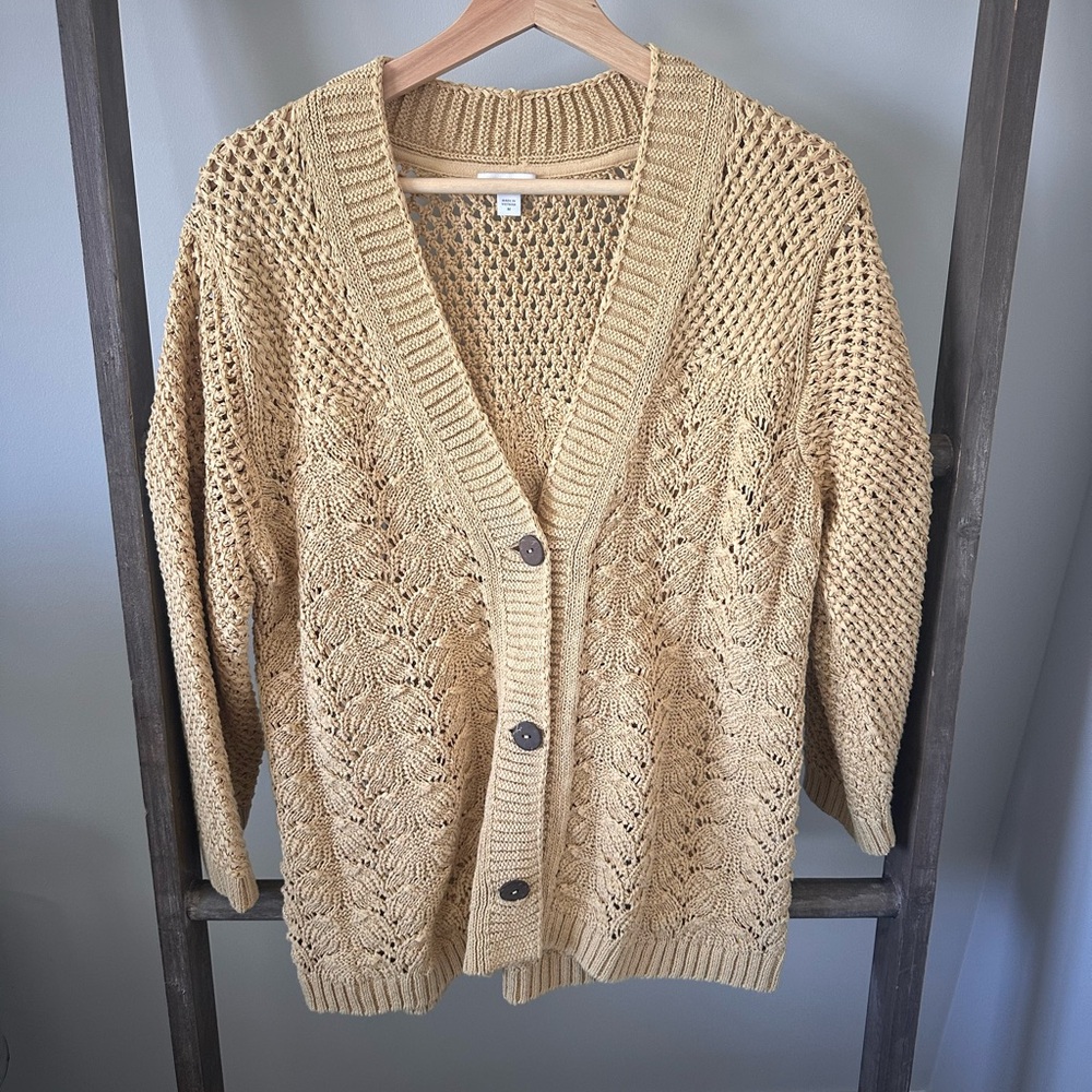 J. Jill Yellow Gold Open-Knit Cardigan